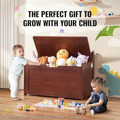 VEVOR Wooden Toy Chest for Kids, Toddler Toy Storage Box with Flip-Top Lid and Safety Hinge, 32.68 x 17.91 x 24.02 Large Kids Storage Bench for Playroom, Bedroom, Living Room or Entryway, Cherry