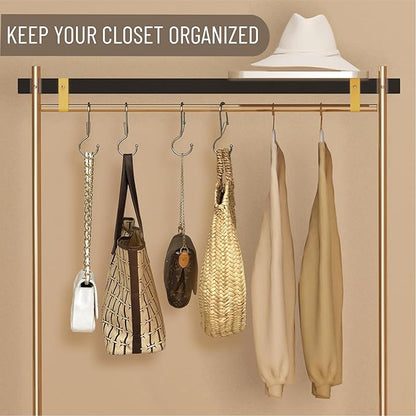 Blau Marité 6 Purse Hanger for Closet. Tote Hanger. S-Shaped Hooks S Hooks Twist Design. Anti Drop S-Shaped Hook for hanging handbags with Safety Buckle to Prevent Falls. Heavy Duty. (Silver, Twisted)