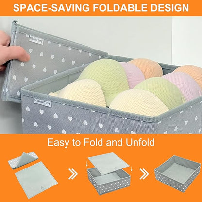 Fabric Drawer Organizer Bins for Nursery – 12 Pack Clothe Drawer Dividers for Baby Dresser, Grey Heart Pattern Storage Boxes for Clothes, Diapers & Accessories