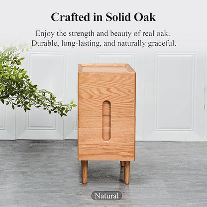 Cttasty Mid Century Modern Nightstand, Narrow Nightstand, Minimalist Side Table for Bedroom, 2-Drawer Bedside Tables, (Natural, 9.84inches)
