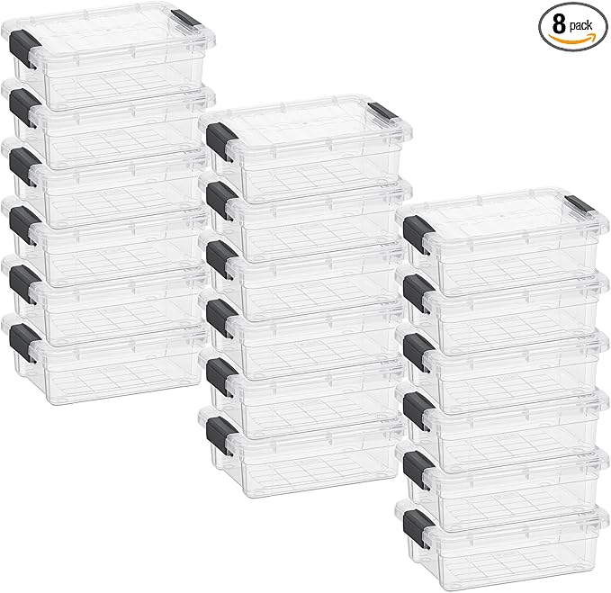 Superio Clear Storage Boxes with Lids, 1.27 Quart Plastic Container Bins for Organizing, Stackable Crates, BPA Free, Non Toxic, Odor Free, Organizers for Home, Office and Dorm, 8 Pack