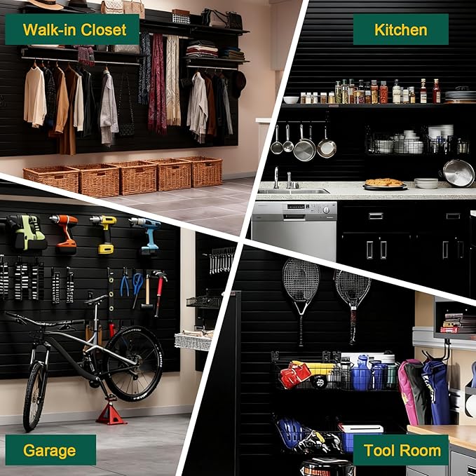Yuzzy Slat Wall Paneling 4 x 8ft, Garage Slatwall Panel Wall Storage Systems, Heavy Duty PVC Garage Wall Organization (Black)