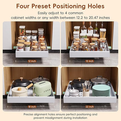 OneDream 2 Pack Pull Out Cabinet Organizer, 21" Deep Slide Out Drawers for Kitchen Cabinets, No Drill Adhesive Pull Out Drawers for Cabinets, Roll Out Shelves Adjustable Width 12.05"-20.4"