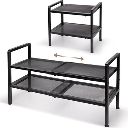Varhomax Expandable Shoe Rack for Entryway, 2-Tier Adjustable Shoe Organizer, Sturdy Black Metal Storage Shelf for Closet, Apartment, Dorm, Small Spaces