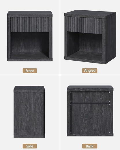 SICOTAS Night Stand Set of 2 Nightstands with Drawer Storage Fluted Bed Side Table End Table Large Modern Wide Bedside Mid Century Night Stands for Bedroom Living Room Sofa Office, Dark Grey Alder