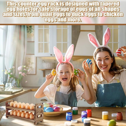 Maxcheck 6-Tier Stackable Egg Holder Wooden Egg Storage Rack with Handles Shelf Storage up to 72 Countertop Organizer for Kitchen, Refrigerator
