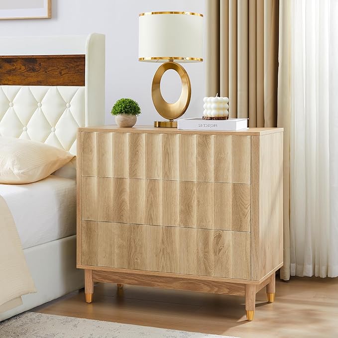 Bifins Fluted 3 Drawer Dresser, 31.5" Wide Modern Storage Chest of Drawers, Wood Drawer Organizer for Bedroom, Living Room, Hallway