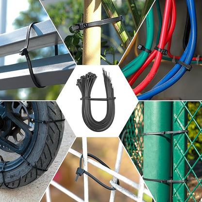 18" ─-double-sided tooth zip ties black. ─: 120lbs tensile strength. Heavy-duty, self-locking, adjustable, durable nylon ties for indoor/outdoor use. (100Pack black)