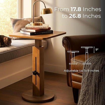 Behomes Aurin Solid Wood Nightstand, Mid Century Modern Side Table with Adjustable Height, Vintage Sofa End Table, Bedside Table for Bedroom, Living Room, Square Top, Walnut