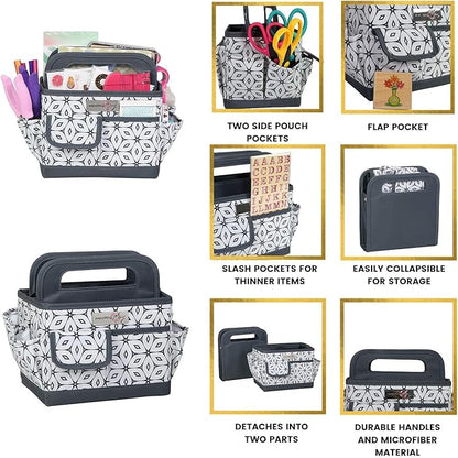 Everything Mary Desktop Tote Organizer – Grey Geometric Craft Caddy – Portable Storage Bag for Sewing, Scrapbooking, Art Supplies & DIY Craft Organization