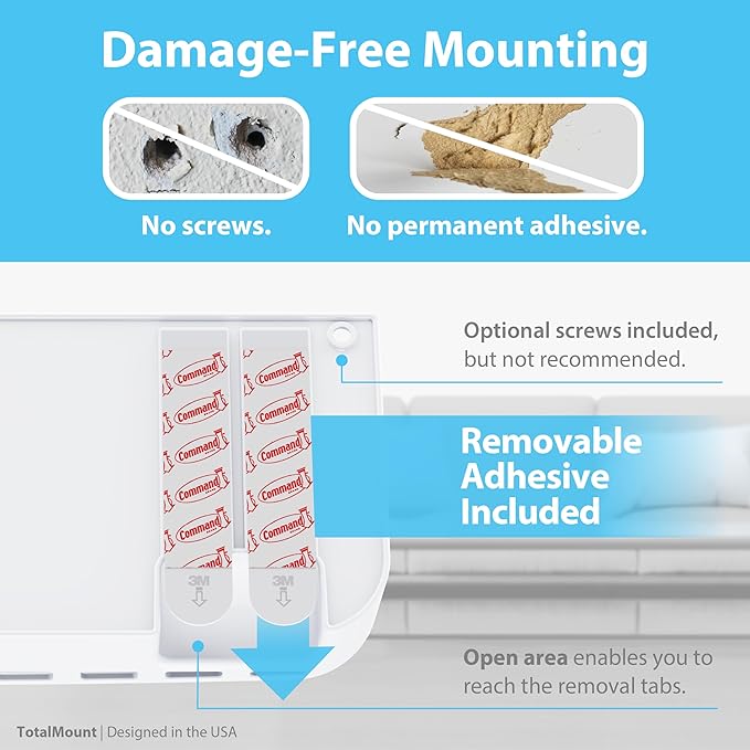 TotalMount Hole-Free Remote Holder – Eliminates The Need to Drill Holes in Your Wall (Premium White Remote Control Holder for 5 or 6 Remotes)