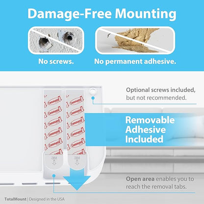 TotalMount Hole-Free Remote Holder – Eliminates The Need to Drill Holes in Your Wall (Premium White Remote Control Holder for 5 or 6 Remotes)
