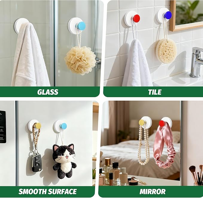 Supopular Reusable Heavy Duty Suction Cup Hooks for Kitchen/Bathroom/Shower - Wet-Proof Hooks for Towels, Robes, Loofah&Wreaths/No Drill Mounting on Glass, Tile, Metal (2, Klein Blue White)