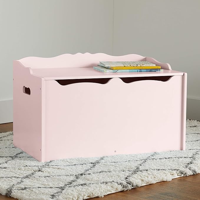 Amazon Basics Kids Wooden Toy Storage Chest with Safety Lid, Spacious Organizer for Bedroom, Pink, 30" x 18" x 19"