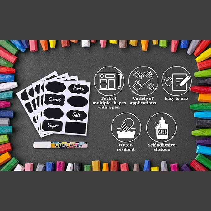 96 Pack Chalk Label, for Marking Kids, Dog, Cat, Ferret Treats, Bottles & Kitchen Food Containers, Includes Writing Pen