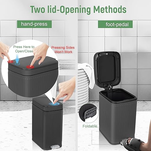 rejomiik Small Bathroom Trash Can with Lid Slim Soft Close Garbage Can Step Wastebasket Container Trash Bin for Office Bedroom Kitchen Living Room (1.9 Gallon Dark Gray)