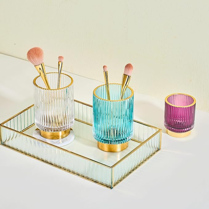 LEICURACE Makeup Brush Holder Organizer,Toothbrush Holders,Desk Pen Pencil Holder,Multifunctional Vintage Glass Brush Cup（L/White/A3-9-US）