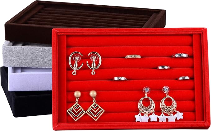 Valyria Velvet 7 Slots Ring Earrings Trays Showcase Display Jewelry Organizer (Purple)