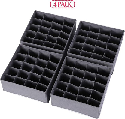 DIOMMELL 4 Pack Foldable Cloth Storage Box Closet Dresser Drawer Organizer Fabric Baskets Bins Containers Divider for Clothes Underwear Socks Lingerie Clothing, Dark Grey 40-0000