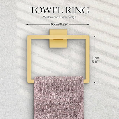 Brushed Gold Bathroom Hardware Set,5-Piece Gold Towel Bar Set Stainless Steel Towel Holder Set 16 Inch Towel Bar Towel Rack Set for Bathroom,Wall Mounted