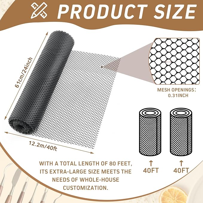 Geelin 80 ft x 24 Inch Plastic Shelf Liner Bar Mat Thick Strong Grip Non Slip Shelf Liners for Kitchen Cabinets and Cupboards, Bathroom Drawers, Easy to Install, Cut and Clean, Ultralong(Black)