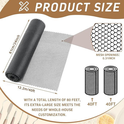 Geelin 80 ft x 24 Inch Plastic Shelf Liner Bar Mat Thick Strong Grip Non Slip Shelf Liners for Kitchen Cabinets and Cupboards, Bathroom Drawers, Easy to Install, Cut and Clean, Ultralong(Black)