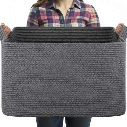 95L Large Blanket Basket, Blanket Storage Living Room, Rectangle Woven Baskets for Storage Toys, Towels, Dirty Clothes Organizer Bins (Dark Grey)