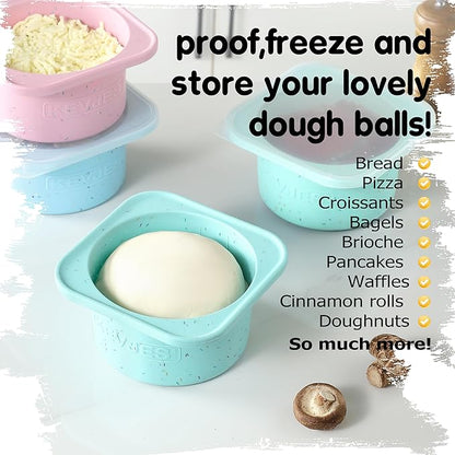 KEVJES PLUS 1000ml Pizza Dough Proofing Containers for DIY family Artisan Pizza, Food Grade Silicone Stackable Boxes with Lids, Freezer, Fridge, Dishwasher Safe-Sprinkles Pattern-3 Pack (Bondi Mint)