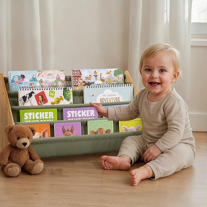 ZICOTO Decorative Wooden Bookshelf for Kids Rooms - Keeps Plenty of Books Neatly Organized & Within Reach for Toddlers - Easy Install Montessori Book Shelf for Baby's Bedroom or Playroom Decor