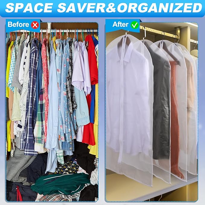 Sintuff 12 Pcs 24'' x 40'' Clear Garment Bags Bulk Clear Hanging Clothes Cover with Full Zipper Hanging Travel Garment Cover Bags for Clothes Storage