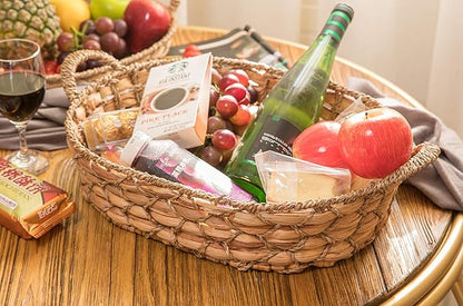 Seagrass Storage Baskets with Handles (Set of 4 Large) – Woven Wicker Baskets for Pantry, Kitchen, Blanket & Bread Organization