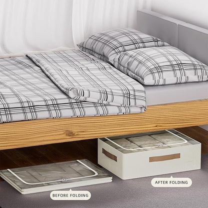 CYhom Underbed Storage Bins With Metal Frame, 10" High Under Bed Storage Containers, Large Capacity Under Bed Organizer Boxes (Beige, 23.6” L x 19.7” W x 10” H)