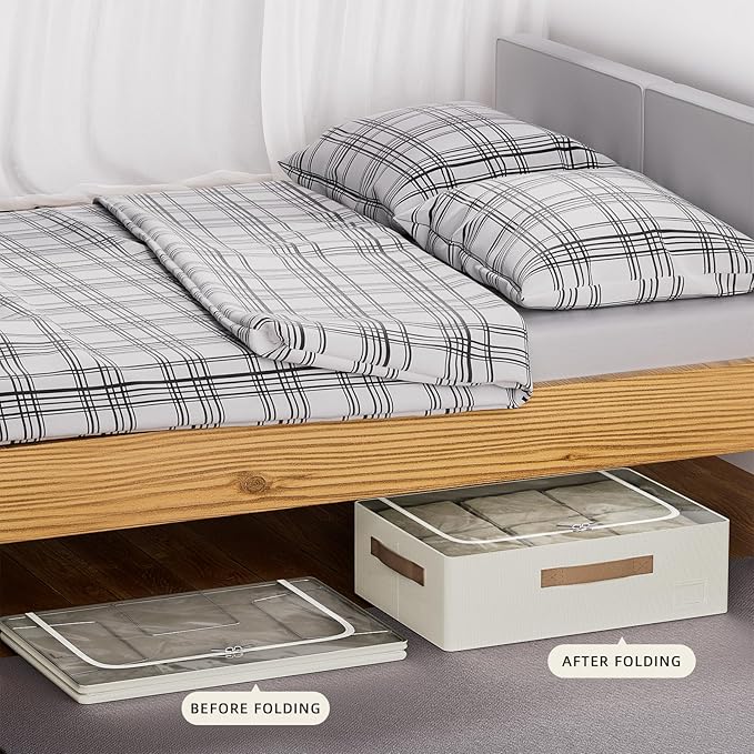 CYhom Underbed Storage Bins With Metal Frame, 10" High Under Bed Storage Containers, Large Capacity Under Bed Organizer Boxes (Beige, 23.6” L x 11.8” W x 10” H)