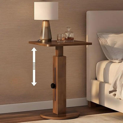 Behomes Aurin Solid Wood Nightstand, Mid Century Modern Side Table with Adjustable Height, Vintage Sofa End Table, Bedside Table for Bedroom, Living Room, Square Top, Walnut