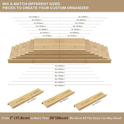 Angimio Bamboo Spice Rack Drawer Organizer - 8 Piece Set - 12" Wide, Combine Into 24" Rack (12" or 24")