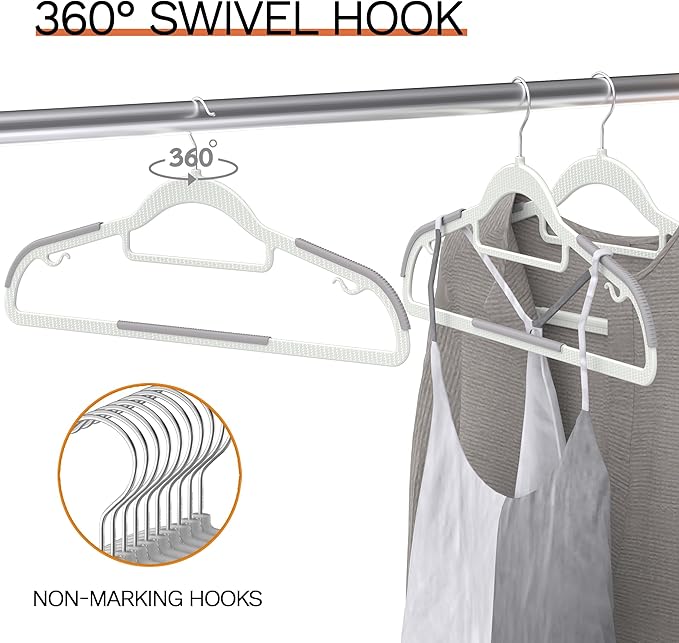 MLKJHHI 40 Pack Heavy Duty Plastic Hangers, Non Slip Clothes Hangers with Rubber Pads and 360° Hook - Thin Space Saving Hanger, Closet Organizer for Shirt, Pants, Suit, Skirt,Coat - Gray