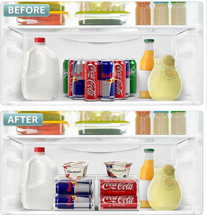 Sorbus Skinny Soda Can Organizer for Refrigerator - Stackable Slim Can Holder Dispenser with Lid for Fridge, Pantry, Freezer - BPA-Free, Clear Design, Drink Organizer for Fridge (2-Pack)