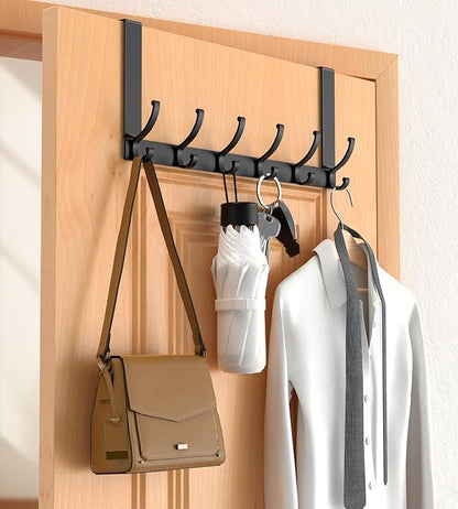 CHAUNCEY HOME Over The Door Hooks Hanger with 7" Arms, Door Hooks for Hanging, Fit 1 3/4" Door, Tool-Free Assembly, F7U, Towel Racks Organizer Holder for Bathroom - Black
