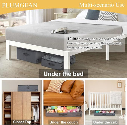 PLUMGEAN 10-Inch Under Bed Storage Containers (2-Pack) | Sturdy Sidewalls | Clear Cover & Label Holder | Foldable Fabric Closet Bin Organizer | Stores Clothing/Blankets/Sweaters/Sheets