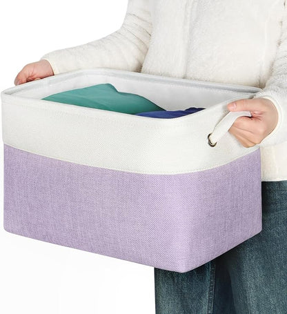 Kntiwiwo Foldable Storage Bin Collapsible Fabric Storage Basket Cube with Durable Handles Closet Organizer Bins for Organizing Shelves Drawers, Set of 3, 15" x 10" x 9.5", Purple