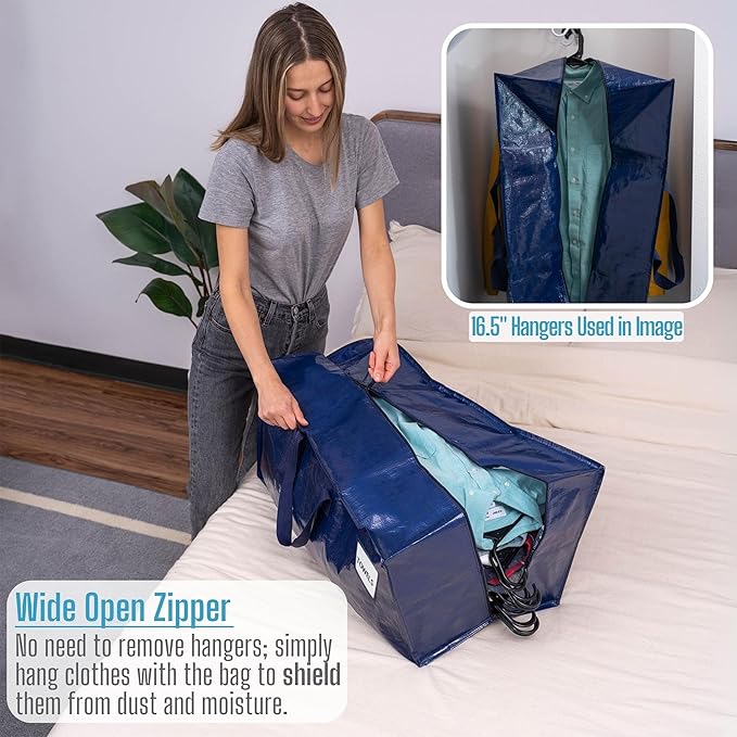 VENO 8 Pack Moving Bags w/Backpack Straps, Heavy Duty, Moving Boxes Alternative, Packing Supplies, Large Storage Totes for Dorm Room Essentials with Zipper for Clothes (Blue, 8 Pack)