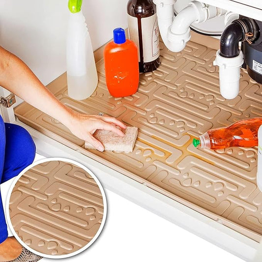 XTREME MATS Waterproof Undersink Mat (Beige 40" 1/4 x 22 1/4) Cabinet Base Liner for Kitchen & Laundry Cabinets Catches Leaks Prevents Damage Flexible Sink Driptray