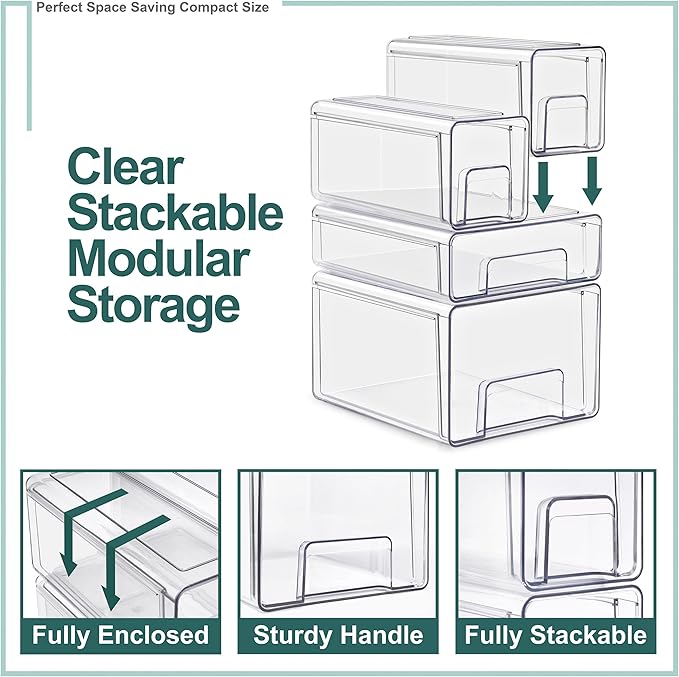 Sorbus Large Clear Stackable Storage Drawers – 2-Pack Plastic Organizer Bins with Handles – Pull-Out Stackable Drawers for Bathroom Closet, Medicine, Cabinet, Pantry Storage, Baby Bottle Organizer