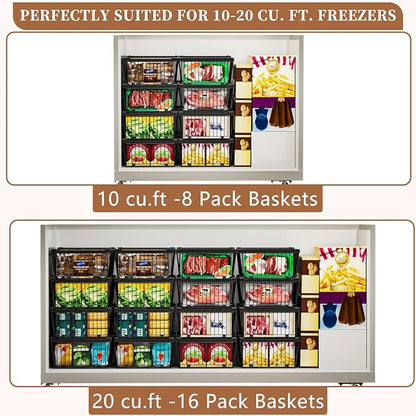 ANJUBAN Large Freezer Organizer Bins，Upgraded Bottom Leak-Proof net，Fit 10 to 20 Cu.Ft Deep Freezer，3 Pack， Expandable Stackable Chest Freezer Organizer Bins , for Fridge, Deep Freezer, Cabinet
