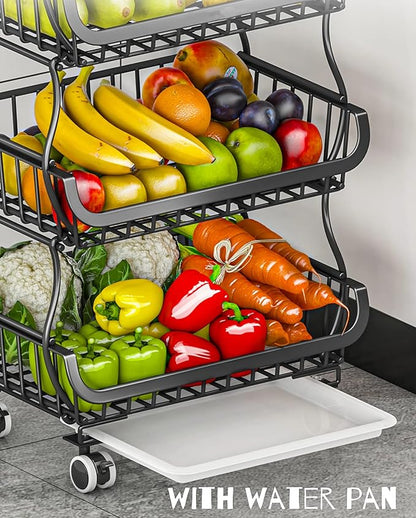 MURRI&MURRDI Fruit Vegetable Storage Baskets with Wheels, 6 Tier Stackable Wire Storage Baskets, Tall Standing Produce Kitchen Rack, Narrow Rolling Cart for Pantry Snack Onion Potato, Black