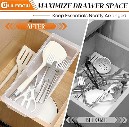 1 Pack Deep Drawer Organizer Bins, Adjustable Sliding Drawer Organizer Bin Expandable Tray for Kitchen Utensils, BBQ Tools, Towels, Durable Plastic Sliding for Easy Storage (12.4" to 18”)