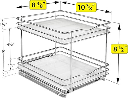 LYNK PROFESSIONAL® Pull Out Spice Rack Organizer for Inside Kitchen Cabinets - 8-3/8 inch Wide - Slide Out Drawer – Chrome Sliding Spice Cabinet Organization Shelf Racks - 2 Tier