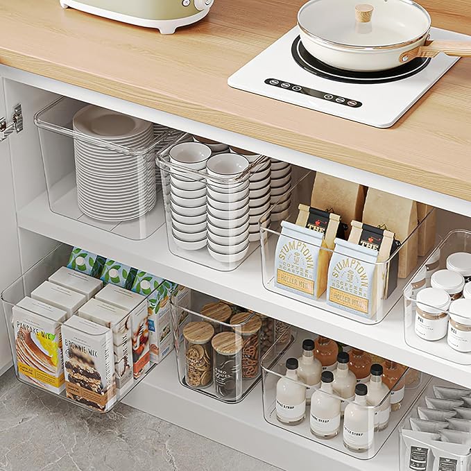 4Extra Storage Bins with Lids,storage boxes for Shelves Office Bathroom,Stackable Lidded Storage Boxes for Cabinets, Clothes, Hats(4Extra Large)