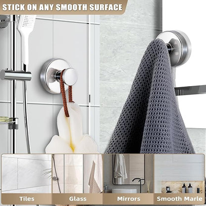 Fenas Suction Cup Hooks for Shower No-Drill Bathroom Hooks for Towels, Robes, Loofah Mountable on Bathroom Walls, Kitchen, Glass, Mirrors,Tile,Smooth Non-Porous Surfaces,Removable,4pcs,Chrome Polished