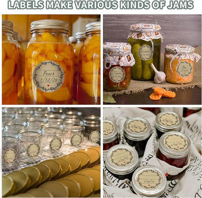 500pcs Label Stickers for Jars and Lids, Floral Heart & Lace Design with 3 Lines for Writing, Kraft Sticker Labels Pantry Labels, Mason Jar Labels Canning Labels Gift Tags(2" Round)